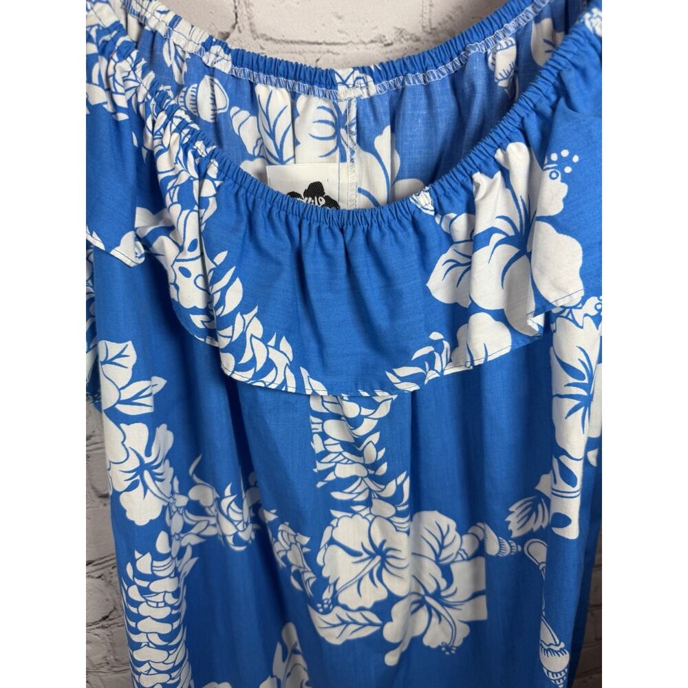 Hilo Hattie Hawaiian Dress XL Blue/white Floral Dress Off Shoulder Tiered - Picture 3 of 7